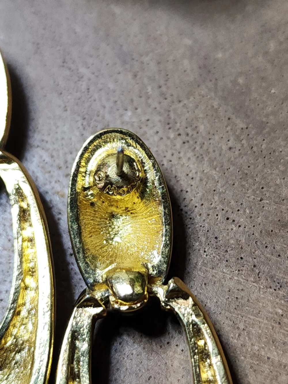 Signed Monet Black and Gold Oval Drop Pierced Earrings